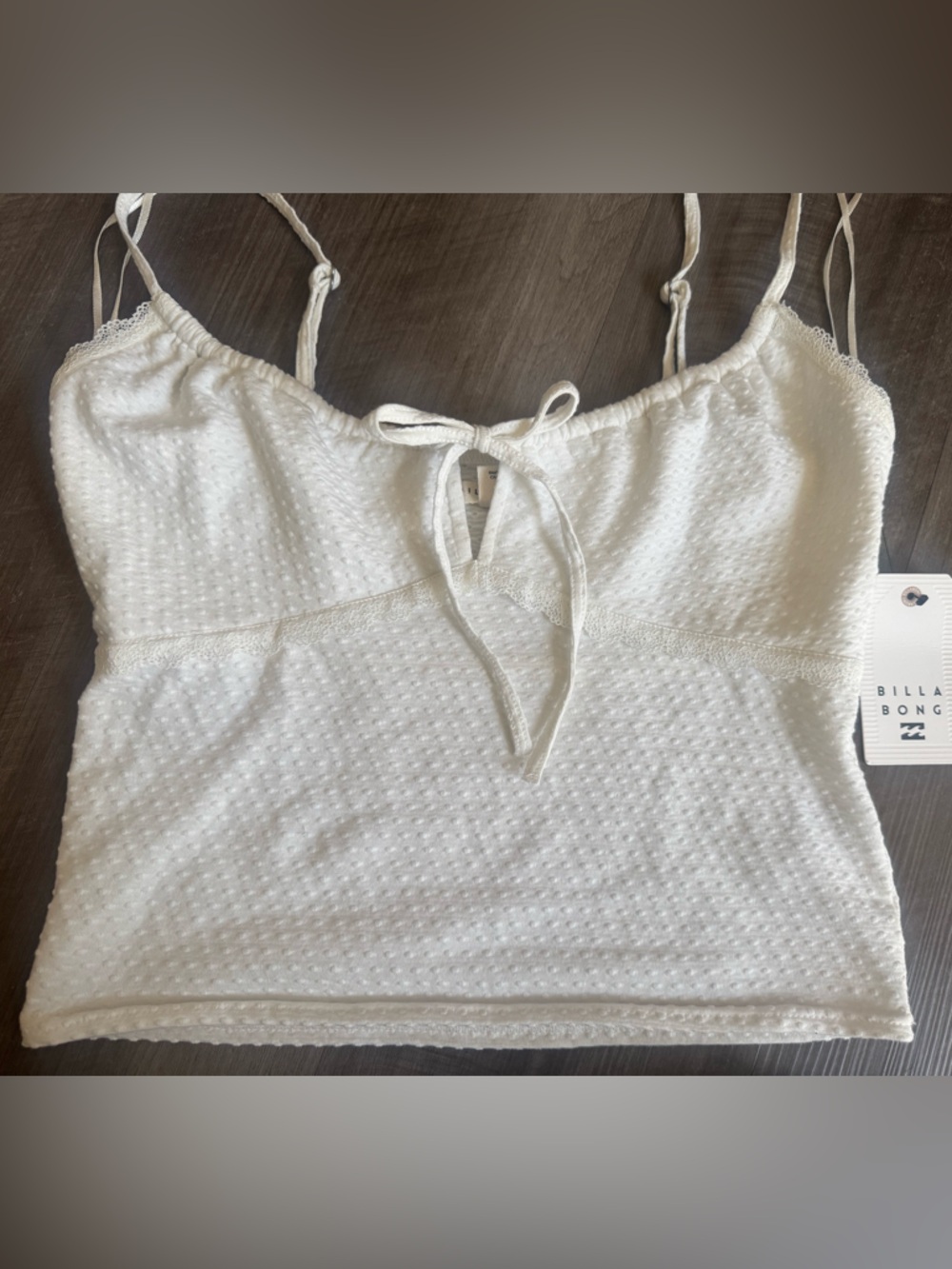 Billabong White Eyelet Spaghetti Strap Cami Crop Top size medium
